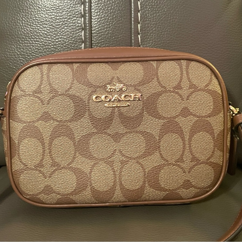 Coach Brown Leather Crossbody Bag with Signature Monogram